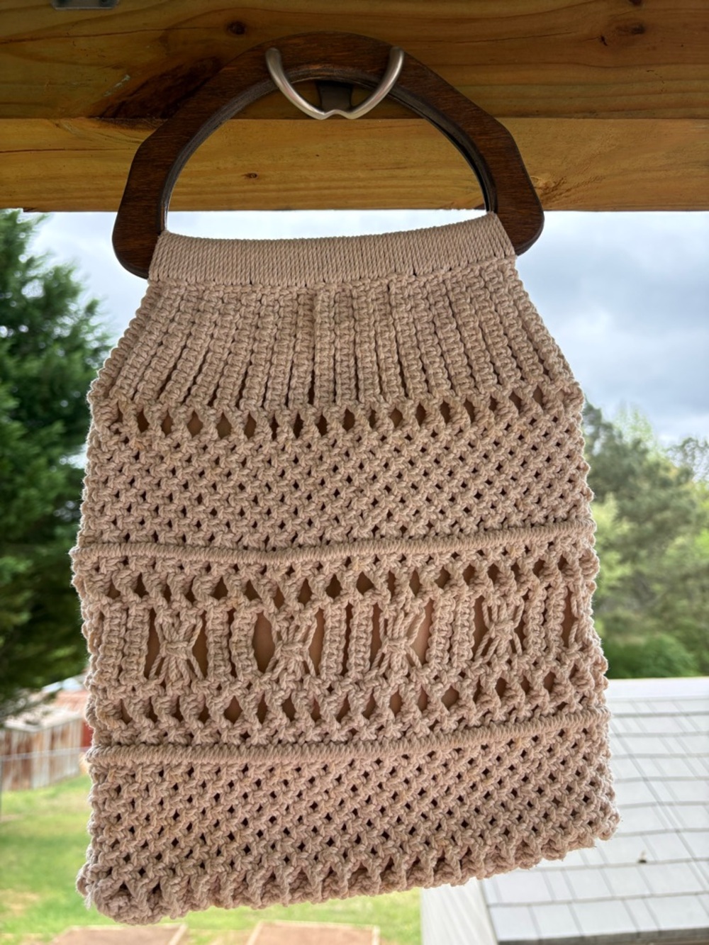 Handmade Crochet Knit Tote Bag in Blush